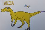 claws female feral simple_background solo text fuckermare allia_(fuckermare) allosaurid allosaurus dinosaur prehistoric_species reptile scalie theropod colored hi_res model_sheet