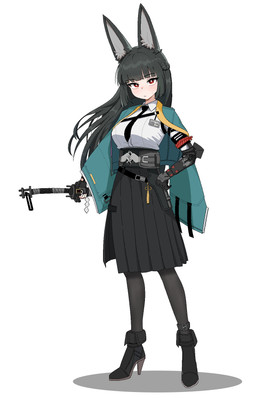 accessory badge belt big_breasts black_bottomwear black_clothing black_fingerless_gloves black_gloves black_hair black_handwear black_necktie black_skirt blush blush_lines bodily_fluids bottomwear braided_hair breasts clothing coat eyelashes female fingerless_gloves footwear gloves hair hand_on_hip handwear high_heels holding_katana holding_melee_weapon holding_object holding_sword holding_weapon inner_ear_fluff katana long_ears long_hair long_skirt looking_at_viewer melee_weapon necktie pleated_skirt prosthetic prosthetic_arm prosthetic_limb pupils red_eyes scabbard shirt shoes simple_background skirt solo standing sweat sword teal_clothing teal_coat teal_topwear topwear tuft weapon white_background white_clothing white_pupils white_shirt white_topwear cockati mihoyo zenless_zone_zero hoshimi_miyabi animal_humanoid canid canid_humanoid canine canine_humanoid fox_humanoid humanoid mammal mammal_humanoid thiren 2026 aliasing digital_media_(artwork) full-length_portrait hi_res portrait