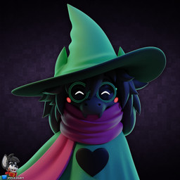 anthro black_body black_fur blush clothing cute_fangs eyes_closed eyewear fangs floppy_ears front_view fur glasses green_clothing hat head_tuft headgear headwear heart_symbol male robe scarf smile solo teeth tuft c_j deltarune undertale_(series) ralsei bovid caprine darkner goat mammal 1:1 2018 3d_(artwork) digital_media_(artwork) half-length_portrait portrait