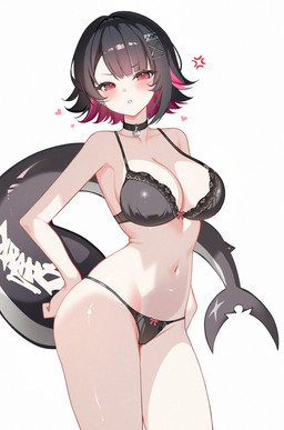 accessory big_breasts black_bra black_clothing black_hair black_panties black_underwear blush bow_panties bow_underwear bra breasts clothing collar collarbone cross-popping_vein eyebrow_through_hair eyebrows eyelashes female glistening glistening_body glistening_skin hair hair_accessory heart_symbol navel panties red_eyes red_hair shark_tail solo translucent translucent_hair underwear wide_hips satsumikiss mihoyo zenless_zone_zero ellen_joe animal_humanoid aquatic aquatic_humanoid fish fish_humanoid humanoid shark_humanoid thiren 2026 absurd_res hi_res