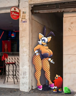 anthro big_breasts breasts bunny_costume cleavage clothed clothing costume duo female female_anthro fishnet_clothing fishnet_legwear huge_breasts legwear leotard male thick_thighs gelycall a_chance_encounter sega sonic_the_hedgehog_(series) ugandan_knuckles knuckles_the_echidna rouge_the_bat bat echidna mammal monotreme meme