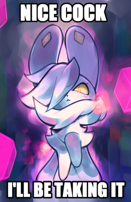 >:< abstract_background ambiguous_anthro ambiguous_gender anthro aura bilateral_gynandromorphism biped blue_body blue_fur featureless_crotch featureless_hands fur fur_tuft genetic_chimerism hair hair_over_eye looking_at_viewer midair mouth_closed multicolored_body multicolored_fur neck_tuft no_sclera one_eye_obstructed pupils solo tail telekinesis text tuft two_tone_body two_tone_fur white_body white_fur white_text yellow_eyes ligma_(artist) nice_cock_(meme) nintendo pokemon pokemon_legends_z-a felid generation_9_pokemon mammal mega_evolution mega_meowstic pokemon_(species) 2025 digital_media_(artwork) english_text hi_res image_macro impact_(font) meme reaction_image shaded soft_shading