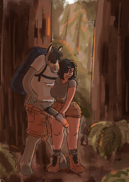 animal_genitalia animal_penis anthro big_penis bodily_fluids duo embarrassed equine_genitalia equine_penis eye_patch eyewear female female_on_anthro forest forest_background genital_fluids genitals hair hair_over_eye handjob hiking hooves human_on_anthro interspecies male male/female nature nature_background outside penile penis plant precum sex tree unguligrade yearofthesnitch asinus donkey equid equine human mammal hi_res