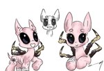 4_horns bandage bandaged_leg black_eyes cutie_mark female hairless horn malnourished markings multi_horn pink_body ribs simple_background skinny solo spots spotted_body white_background tuskonline hasbro my_little_pony fan_character equid equine horse mammal pony hi_res