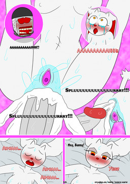 anal anal_penetration anthro bed_sheet bedding blush bodily_fluids breath buckteeth cum cum_in_ass cum_inside dialogue doll duo eyewear female fur genital_fluids genitals grey_body horn male male/female nipples panting penetration penis red_eyes red_inner_ear red_nose sunglasses sweat tail tears tears_of_pleasure teeth tongue tongue_out vaginal_fluids vulva wet_anus white_body white_fur white_nipples yellow_eyes otakon_(artist) 2spot_studio bloody_bunny_(series) madness_combat bloody_bunny hank_j._wimbleton animate_inanimate lagomorph leporid living_doll mammal nevadean_(madness_combat) rabbit comic hi_res
