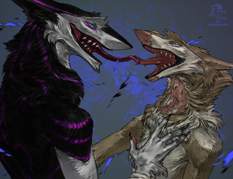 anthro claws duo eye_contact female forked_tongue french_kissing fur kissing looking_at_another male male/female open_mouth open_smile side_view smile tongue tongue_out tongues_touching shepherdart gaius_devore sergal hi_res