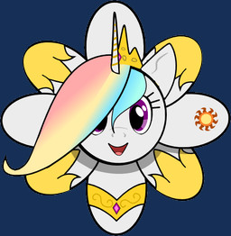 blonde_hair blue_hair crown cutie_mark female flower hair headgear horn humor open_mouth pink_hair plant princess pun purple_eyes royalty solo sun sunflower tiara visual_pun what sparksychan friendship_is_magic hasbro my_little_pony princess_celestia_(mlp) equid equine horse mammal pony alpha_channel