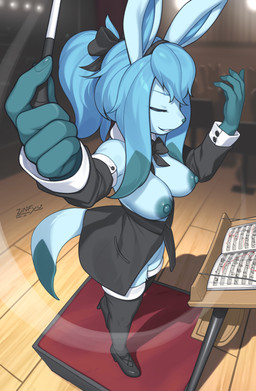 5_fingers anthro areola biped blue_areola blue_body blue_fur blue_hair blue_nipples blue_tail breasts clothed clothed_anthro clothed_female clothing eyes_closed female female_anthro fingers footwear front_view fur hair holding_object inside legwear medium_breasts nipples shoes smile solo standing tail teeth thigh_highs zinfyu nintendo pokemon eeveelution generation_4_pokemon glaceon pokemon_(species) 2026 absurd_res digital_drawing_(artwork) digital_media_(artwork) hi_res
