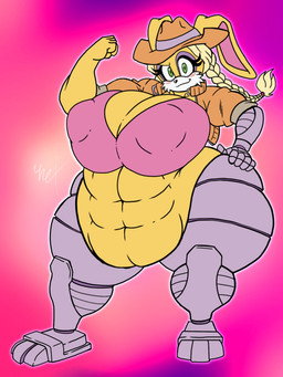 abs anthro big_breasts braided_hair breasts cybernetics female green_eyes hair huge_breasts machine musclegut muscular nipple_outline obese obese_anthro obese_female overweight overweight_anthro overweight_female solo thick_thighs wide_hips yellow_body unrealexpectation archie_comics sega sonic_the_hedgehog_(archie) sonic_the_hedgehog_(comics) sonic_the_hedgehog_(series) bunnie_rabbot lagomorph leporid mammal rabbit 3:4 hi_res