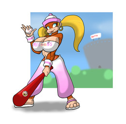 alternative_fashion amekaji anthro areola ball baseball_(ball) baseball_bat bat_(object) big_breasts biped blonde_hair breasts clothed clothing ear_piercing ear_ring female ganguro_(fashion) gyaru hair holding_ball holding_object hoop_ear_ring huge_breasts j-fashion outside piercing pigtails ring_piercing shirt solo standing tank_top thong topwear underwear y2k_(fashion) lordstevie donkey_kong_(series) nintendo tiny_kong ape haplorhine kong mammal monkey primate