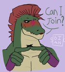 2022 alligator alligatorid animatronic anthro asking asking_viewer bashful blush clothing crocodilian dialogue dian digital_drawing_(artwork) digital_media_(artwork) english_text fingerless_gloves fingers five_nights_at_freddy's five_nights_at_freddy's:_security_breach gloves green_body hair handwear hi_res index_to_index looking_away machine male markings mohawk montgomery_gator question reaction_image red_eyes reptile robot scalie scottgames signature solo steel_wool_studios talking_to_viewer text uwu yes-no_question