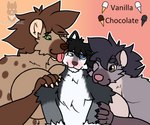 anthro big_breasts bite blush breasts female fur group hair licking male nude simple_background smile spots text tongue tongue_out trio sirdoomwolf caroline_(sirdoomwolf) connie_(sirdoomwolf) ed_(sirdoomwolf) canid canine canis hyena mammal spotted_hyena wolf 6:5 digital_media_(artwork) english_text