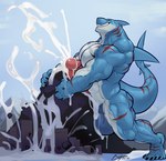 anthro balls big_balls big_muscles big_penis blue_body bodily_fluids bodily_fluids_flooding city cum cum_flooding cumshot ejaculation erection excessive_cum excessive_genital_fluids flooding genital_fluids genitals giga huge_balls huge_muscles huge_penis humanoid_genitalia humanoid_penis hyper hyper_cum landscape_dwarfing macro male mountain muscular muscular_anthro muscular_male penis solo tail thick_penis vein veiny_muscles veiny_penis nightterror lyga fish marine shark absurd_res hi_res