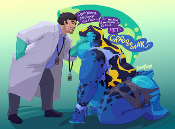anthro belly big_butt butt clothing coat croaking destroyed_clothing duo forced forced_transformation growth kneeling lab_coat male male/male overweight scientist simple_background slightly_chubby surprise_transformation topwear transformation weight_gain chubyeen amphibian frog human mammal hi_res sequence
