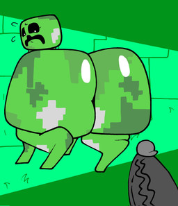 anthro big_butt big_penis black_sclera bodily_fluids butt duo exclamation_point female feral genitals green_body grey_body huge_butt huge_penis hyper male male/female multicolored_body nervous penis quadruped question_mark rear_view sweat thick_thighs three-quarter_view vein veiny_penis white_eyes lucaslora microsoft minecraft mojang xbox_game_studios lucas_(lucaslora) creeper_(minecraft) domestic_cat felid feline felis mammal 2025 digital_media_(artwork) hi_res