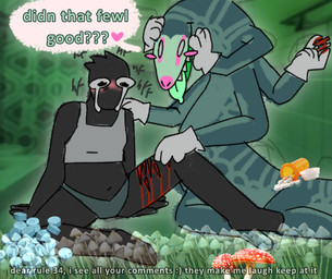 ambiguous_gender blood blood_from_wound blush bodily_fluids breath clothed clothing clown_makeup crying duo female gloves handwear hemophilia masochism panting partially_clothed razor_blade self-harm tears text wounded audiht grace_(roblox) mime_(grace_roblox) sinner_(grace) human mammal taur worm english_text