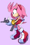 accessory anthro boots bottomwear clothing female footwear gloves green_eyes gun hair_accessory hairband handwear holding_gun holding_object holding_ranged_weapon holding_rifle holding_weapon ranged_weapon shoes simple_background skirt solo weapon white_clothing white_gloves white_handwear randomguy999 sega sonic_the_hedgehog_(series) amy_rose eulipotyphlan hedgehog mammal 2023 absurd_res hi_res