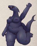 3_toes anthro beady_eyes belly big_belly big_tail breasts clitoral_hood feet female genitals looking_up navel non-mammal_breasts nude open_mouth overweight overweight_anthro overweight_female pussy smile tail toes wide_hips snifflah kell_(snifflah) fish marine shark 2024 digital_media_(artwork) hi_res