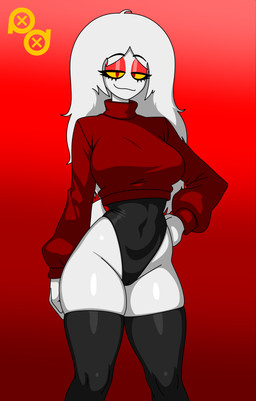 black_clothing black_legwear black_leotard black_stockings black_underwear clothing female legwear leotard leotard_under_clothing logo midriff puffle_thayla_(character) red_clothing red_eyes red_sweater red_topwear solo stockings sweater topwear turtleneck underwear yellow_sclera puffle_dreemurr club_penguin humanoid puffle absurd_res artist_logo hi_res sibling_(lore) sister_(lore)