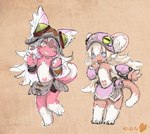 anthro blue_eyes dipstick_tail duo fur hair markings orange_eyes paws pink_body pink_fur simple_background tail tail_markings tan_background tan_body tan_fur vrchat_model white_hair white_inner_ear white_legs white_tail_tip tsukushi_akihito mokuri_project mokuri lesser_mokuri 2018 hi_res model_sheet official_art sketch