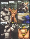 3d_(artwork) abs anthro balls beard biceps big_balls big_muscles black_hair blonde_hair bodily_fluids bottomwear bound bovid bovine braford cattle chuck_(braford) clothing comic dialogue digital_media_(artwork) dominant dominant_male dozer_(braford) duo english_text erection facial_hair foreskin genital_fluids genitals hair horn humanoid_genitalia humanoid_penis male male/male mammal mohawk muscular muscular_male nipples nude pecs penis precum red_hair retracted_foreskin rhinoceros sex sex_toy shorts standing submissive submissive_male text vibrator