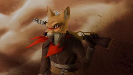5_fingers anthro beak belt blinking bodypaint brown_body brown_eyes brown_fur brown_nose clothed clothed_anthro clothed_female clothing detailed_background dust dust_cloud ear_piercing ear_ring ear_tuft face_paint facial_markings feathers female fingers front_view fur glistening glistening_eyes gloves gun handwear head_markings holding_object holding_weapon holster kerchief markings piercing ranged_weapon ring_piercing solo standing tan_body tan_fur tuft weapon wind hyacinth1971 laika_aged_through_blood rin_cursed_by_blood rin_(rin_cursed_by_blood) canid canine canis coyote mammal 2026 animated colored digital_media_(artwork) half-length_portrait hi_res portrait shaded short_playtime video