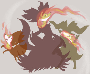ambiguous_anthro ambiguous_feral ambiguous_gender anthro biped blush closed_smile cute_fangs digitigrade fangs feral fire front_view group looking_at_viewer midair mouth_closed object_in_tail open_mouth open_smile rear_view side_view silhouette simple_background smile snout standing stick stick_in_tail tail teeth trio gd-058 nintendo pokemon braixen canid delphox fennekin generation_6_pokemon mammal pokemon_(species) 2015 aliasing binary_drawing digital_drawing_(artwork) digital_media_(artwork) full-length_portrait japanese_description portrait translated_description unavailable_at_source