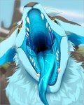 ambiguous_gender black_sclera blue_body blue_ears blue_fur blue_inner_ear blue_insides blue_mouth blue_tongue blurred_background bodily_fluids brown_body brown_ears brown_fur brown_nose day detailed_background detailed_mouth fangs feral fluffy front_view fur gaping_mouth grass looking_at_viewer mouth_shot multicolored_body multicolored_ears multicolored_fur open_mouth outside plant pupils saliva saliva_on_tongue saliva_string sky slit_pupils solo teeth tongue tongue_out two_tone_body two_tone_ears two_tone_fur yellow_eyes supchikk zorgoia 2024 colored headshot_portrait hi_res portrait shaded