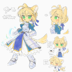 accessory ahoge alternate_species anthro armor black_nose blonde_hair blue_armor blue_bottomwear blue_clothing blue_hair_bow blue_skirt bottomwear bow_ribbon braided_hair cheek_spots chin_scratch clothing directional_arrow disembodied_hand eyebrow_through_hair eyebrows eyelashes eyes_closed female fluffy fluffy_tail food front_view fur furrification gauntlets gloves green_eyes hair hair_accessory hair_bow hair_ribbon handwear inner_ear_fluff kemono looking_at_viewer mane melee_weapon mostly_offscreen_character onigiri ribbons rice scratches shirt side_view silver_(metal) silver_armor skirt snout solo sword tail tail_motion tailwag text topwear translucent translucent_hair tuft weapon white_clothing white_inner_ear_fluff white_shirt white_topwear wind yellow_body yellow_fur rapop fate_(series) type-moon artoria_pendragon saber_artoria_pendragon bird_dog canid canine canis domestic_dog felid golden_retriever hunting_dog lion mammal pantherine retriever 1:1 2026 hi_res korean_text multiple_images translated