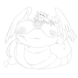 belly big_belly big_breasts breasts female overweight simple_background solo white_background wings grindaviking animal_humanoid humanoid reptile reptile_humanoid scalie scalie_humanoid snake_humanoid 1:1 2019 hi_res monochrome