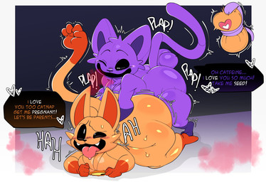 anthro duo female from_behind_position impregnation jewelry male male/female pendant sex tail tongue tongue_out mr_smilingdevil mob_entertainment poppy_playtime smiling_critters catfeine_(poppy_playtime) catnap_(poppy_playtime) hi_res