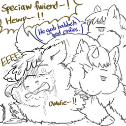 1_horn ambiguous_gender bite blood bodily_fluids buckteeth crying dialogue exposed_muscle expressionless eye_gouge feral gore horn mutilation pain punishment saliva suffering tears teeth text torture young young_ambiguous young_feral yellowcottoncandy030 fluffy_pony fluffy_pony_(species) mammal 1:1 2025 broken_language comic digital_drawing_(artwork) digital_media_(artwork) english_text hi_res