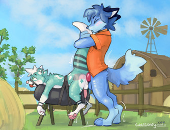 anal anal_penetration animal_genitalia animal_penis anthro anthro_on_anthro anthro_penetrating_male ball_gag balls bdsm blue_body blush bodily_fluids bondage bottomless bound breeding_mount canine_genitalia canine_penis clothed clothing cum cum_while_penetrated cumshot duo ejaculation erection eyes_closed fur gag gagged genital_fluids genitals hands-free knot male male/male male_penetrated male_penetrating male_penetrating_male orgasm outside pawpads paws penetration penile penile_penetration penis sex tail tail_grab tapering_penis conditional_dnp cuteconfy canid canine fox mammal mustelid otter hi_res