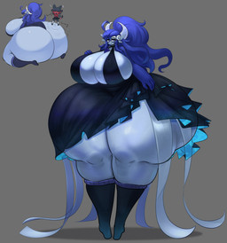 anthro big_breasts big_butt black_clothing black_dress black_footwear black_socks blue_hair breasts butt clothed clothing dress duo eyewear female footwear glasses hair huge_breasts huge_butt huge_hips huge_thighs hyper hyper_butt hyper_hips hyper_thighs long_hair male socks thick_thighs wide_hips yboon nintendo pokemon moon_(madzie) gardevoir generation_3_pokemon generation_7_pokemon litten pokemon_(species) absurd_res hi_res