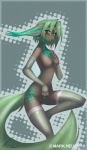 anthro blue_markings breasts chest_tuft collar female fur genitals green_hair hair markings nude pussy solo tail tuft iontoon kiska_romanov canid canine fox mammal 2010 hi_res