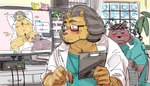 anthro balls belly blush clipboard computer doctor duo electronics erection genitals holding_clipboard holding_object kemono leash male medical_instrument overweight overweight_male patient penis scientific_instrument ujishiyo bear felid lion mammal pantherine 2024 absurd_res hi_res