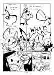 2014 ?! ambiguous_gender angry black_and_white comic conditional_dnp dialogue english_text exclamation_point feral generation_1_pokemon generation_3_pokemon hi_res insomniacovrlrd mammal monochrome mudkip nintendo pikachu pokemon pokemon_(species) pokemon_mystery_dungeon poochyena question_mark rodent scarf spike_chunsoft text