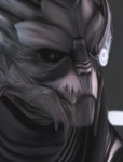 bodypaint clothed clothing face_paint facial_scar looking_aside male not_furry pupils scar scouter slit_pupils solo bigl1463 bioware electronic_arts mass_effect garrus_vakarian alien turian hi_res portrait