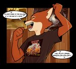absurd_res anthro biped canid canine clothed clothing dialogue disney english_text eyelashes eyes_closed female fox fur ghozt hi_res iron_maiden_(band) maid_marian mammal modern_clothes open_mouth open_smile orange_body orange_fur parody red_fox robin_hood_(disney) shirt singing smile solo speech_bubble t-shirt text topwear true_fox