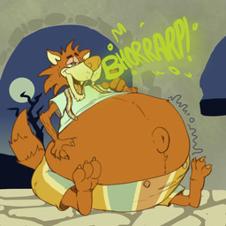 3_toes 4_fingers anthro barefoot belly belly_grab big_belly bloated bottomwear burping claws clothed clothing fangs feet finger_claws fingers fur half-closed_eyes huge_belly humanoid_feet male moon morbidly_obese morbidly_obese_anthro morbidly_obese_male narrowed_eyes navel obese obese_anthro obese_male open_mouth outie_navel overweight overweight_anthro overweight_male pants paws plant plantigrade raised_clothing raised_shirt raised_topwear shirt sitting soles solo sound_effects suspenders tail teeth text toe_claws toes tongue topwear tree scudmum general_mills monster_cereals mythology frute_brute canid canine mammal mythological_canine mythological_creature werecanid werecanine werecreature werewolf 2023 colored colored_sketch digital_drawing_(artwork) digital_media_(artwork) flat_colors hi_res sketch