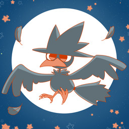4_toes ambiguous_gender anisodactyl avian_feet beak biped black_body black_feathers claws feathered_wings feathers feet feral midair moon neck_tuft night orange_body orange_skin outside pseudo_clothing red_eyes sky solo spread_wings star tail tail_feathers talons toes tuft white_claws wings umarun-k nintendo pokemon avian bird generation_2_pokemon murkrow pokemon_(species) 1:1 hi_res