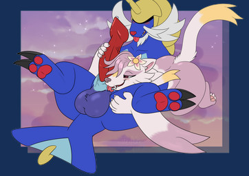 animal_genitalia animal_penis balls big_balls blue_body blue_fur bodily_fluids body_worship claws erection female feral fur genital_fluids genital_worship genitals male pawpads penile penis penis_worship pink_body pink_fur precum purple_eyes tongue white_body white_fur alex.fetter nintendo pokemon kiara_(drockblaze14) sampson_(alex.fetter) generation_5_pokemon mienshao pokemon_(species) samurott alpha_channel hi_res