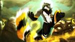 anthro beard black_body black_fur black_nose facial_hair featureless_crotch fur horn male moon multicolored_body multicolored_fur neck_tuft nude orange_body orange_fur solo tentacles tuft white_body white_fur yellow_eyes angiewolf league_of_legends riot_games tencent illaoi illaoi_(lol) canid canine mammal 2015 digital_media_(artwork) shaded