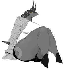 anthro barefoot breasts clothed clothing feet female hoodie horn looking_at_viewer mouthless on_ground orange_sclera pupils simple_background sitting slit_pupils solo tail topwear white_background meckmeck00124 nintendo pokemon generation_5_pokemon pokemon_(species) scolipede absurd_res hi_res