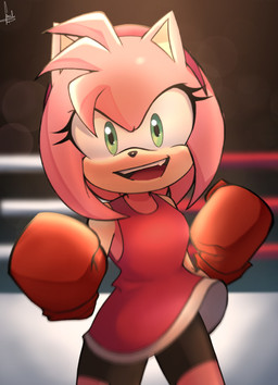 accessory anthro biped black_bottomwear black_clothing black_nose black_shorts bottomwear boxing_gloves clothing dress female female_anthro fighting_ring front_view gloves green_eyes hair hair_accessory hairband handwear looking_at_viewer looking_forward open_mouth pink_body pink_ears pink_hair pink_hairband pink_skin red_clothing red_dress red_gloves red_handwear shorts shorts_under_dress sleeveless_dress solo sport standing teeth tongue k1mura_kum1 mario_and_sonic_at_the_olympic_games sega sonic_the_hedgehog_(series) amy_rose eulipotyphlan hedgehog mammal 2022 absurd_res digital_media_(artwork) hi_res portrait signature three-quarter_portrait