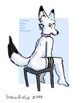 ambiguous_gender anthro butt clothing collar legwear looking_at_viewer pink_collar simple_background simple_coloring sitting solo thigh_highs thigh_highs_only white_clothing white_legwear white_thigh_highs snxwflake1 canid canine fox mammal 4:5 low_res