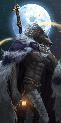 abs anthro armor barazoku belt bottomwear cape claws cloak clothed clothing cuisse facial_scar finger_claws full_moon fur grey_body grey_fur lamp lantern male male_anthro melee_weapon moon muscular muscular_anthro muscular_male nipples pants pecs poleyn purple_eyes scar scars_all_over solo sword sword_on_back topless topless_anthro topless_male weapon neungsonie elden_ring fromsoftware blaidd_(elden_ring) canid canine canis mammal wolf 1:2 absurd_res hi_res