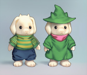 ambiguous_gender anthro black_eyes clothing duo fur hat headgear headwear horn long_ears scarf shadow simple_background standing stripes white_body white_fur young young_ambiguous young_anthro salamanshe deltarune undertale undertale_(series) asriel_dreemurr ralsei boss_monster_(undertale) bovid caprine darkner goat mammal 2018