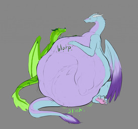 ambiguous/ambiguous ambiguous_gender ambiguous_pred ambiguous_prey belly big_belly blorp bodily_noises different_sound_effects feral feral_pred feral_prey fur green_body group hand_on_belly horn huge_belly hyper hyper_belly imminent_vore male onomatopoeia same_size_vore sitting slosh sloshing_belly sound_effects tail text vore wings nortllos mythology mua_(talvi_is_here) rye_(ryv3r) dragon furred_dragon furred_scalie mythological_creature mythological_scalie scalie