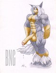 anthro balls barazoku big_penis biped bng bodily_fluids cum equid equine erection foreskin genital_fluids genitals hair huge_penis humanoid_genitalia humanoid_penis long_hair male mammal muscular muscular_anthro muscular_male nipple_piercing nipples nude partially_retracted_foreskin penis piercing precum simple_background solo white_background white_hair